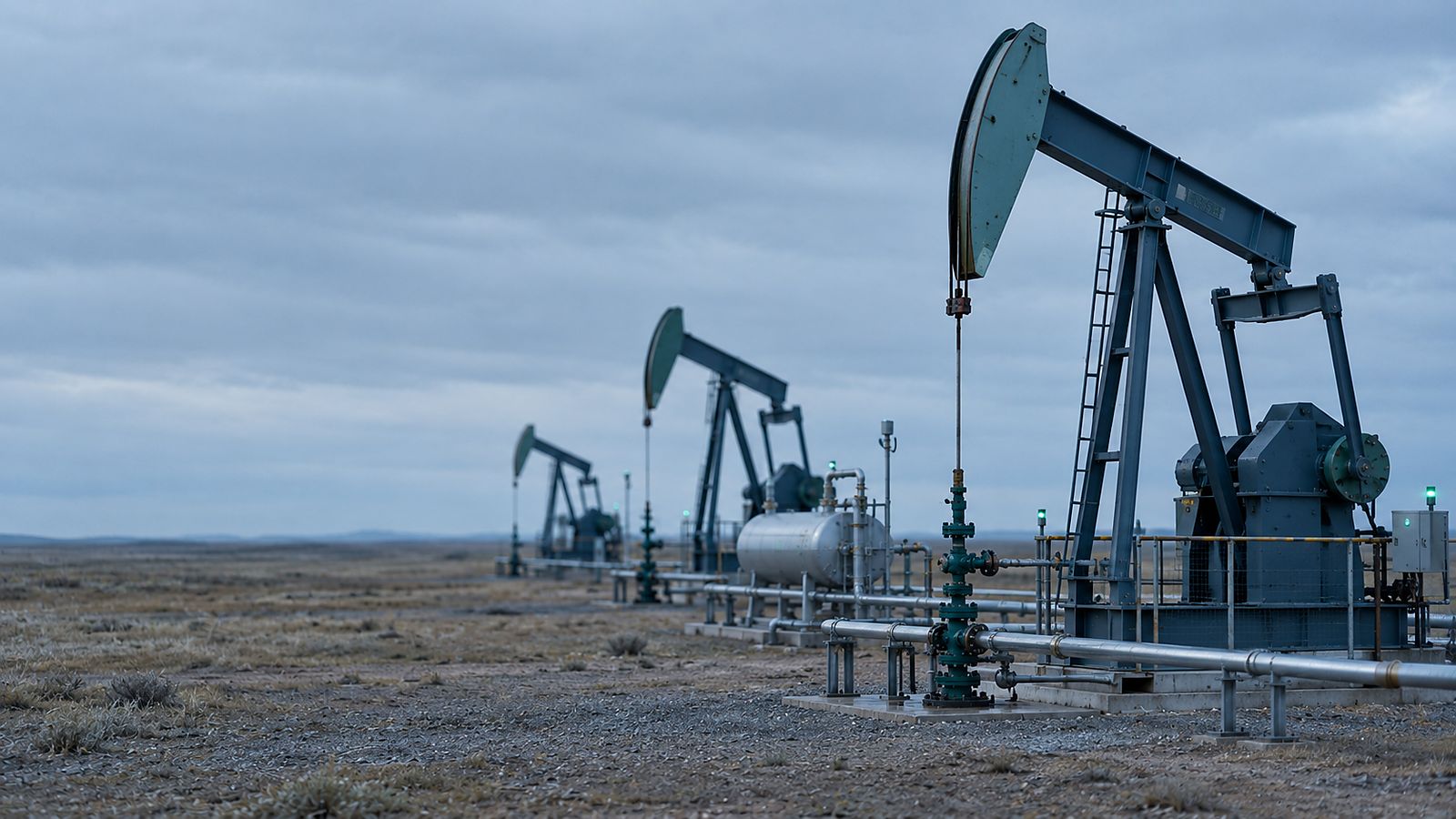 Beam pumping units on an open production field
